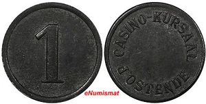 BELGIUM ZINC OSTENDE Casino-Kursaal Gaming Token - “1” - 22mm (9922) - Picture 1 of 3