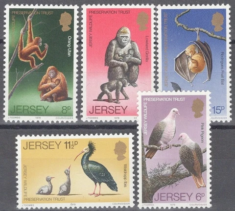 ZAYIX Great Britain - Jersey 217-221 MNH Wildlife Birds Animals Bats Gorillas Cover