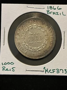 1866 Brazil 1000 Reis Silver Coin “kcf373” - Picture 1 of 18