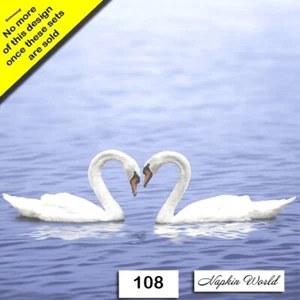 (108) ZWEI Papier LUNCHEON Decoupage Kunst Handwerk Servietten - SCHWAN LEBENSLANGES PAAR VOGEL - Bild 1 von 3