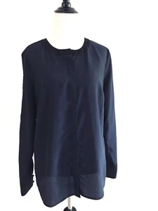 J Crew Top Women Size 6 Blue Blouse Button Front Crewneck Loose Fit Long Sleeves - Picture 1 of 10