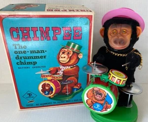 Chimpee One Man Drummer Chimp Vintage Battery Operated Peler Toys Monkey - Picture 1 of 14