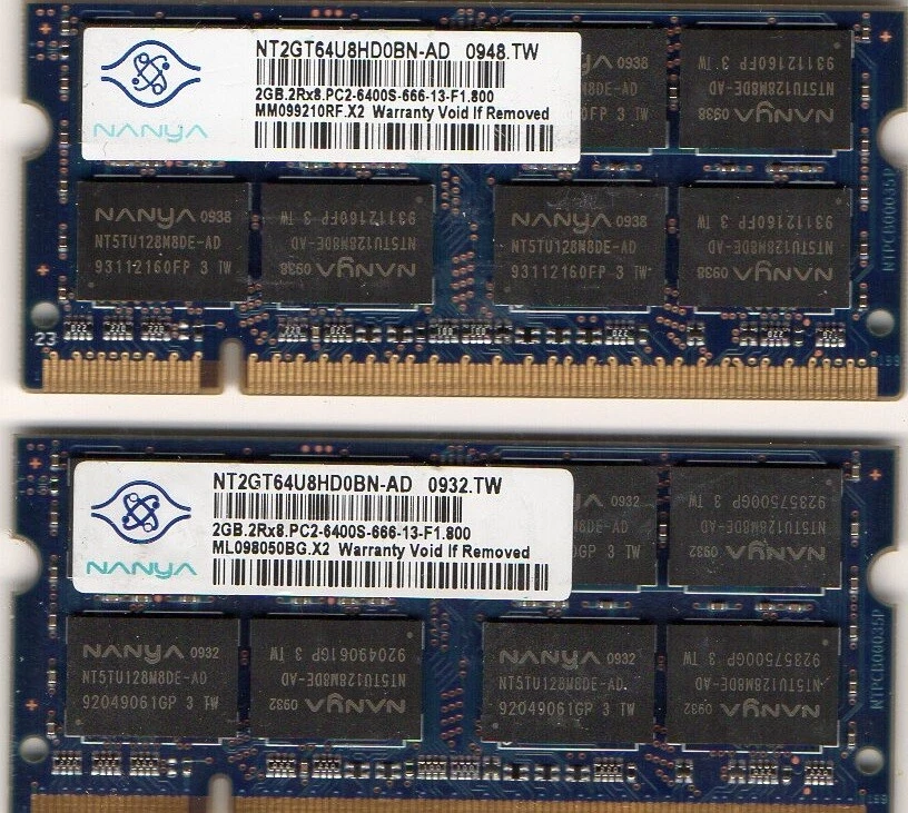 4GB 2x 2GB Kit Dell Inspiron 1420 1440 1520 1521 1525 1526 1545 1546 1720 Memory - Image 1 of 1