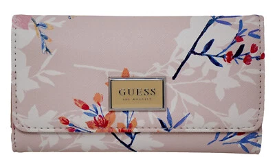 NEW GUESS Women's Abree Blush Pink Floral Print Trifold Slim Wallet - Image 1 of 3