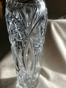 Piombo Cristallo Taglio Vetro Girarrosto e Ventaglio Design 7" x 3" Vaso Fiori - Foto 1 di 11