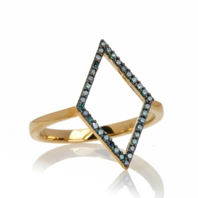 Rarities Goldtone Sterling Silver (0.20cttw) Blue Diamond Kite Ring Size 7 - Image 1 of 4