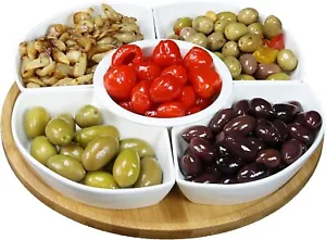 Elama Signature Appetizer Condiment Server Set 5 Dishes and 1 Lazy Suzan White - Picture 1 of 3