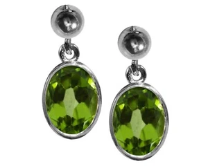 Pendientes Colgantes De Peridoto Natural De Oro Blanco De 9 Quilates - Imagen 1 de 4