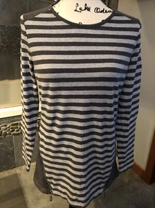 Michael Kors Gray Striped Long Sleeve T-Shirt Size Medium with Zipper Detail - Picture 1 of 12