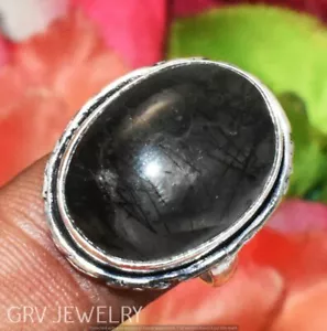 Black Rutile Gemstone Ring 925 Sterling Silver Overlay Us Size 8" U262-C75 - Picture 1 of 1