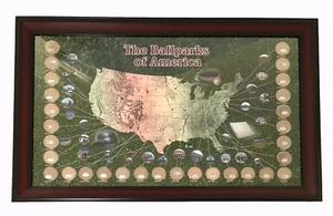 MLB Stadium Game Used Dirt Map *** Pastime Edition #D /50** Collage COA Framed - Picture 1 of 7