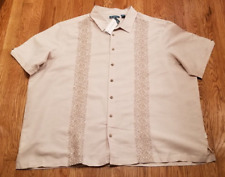 NWT CUBAVERA Mens 4X  Sand  Linen Shirt Wide Embroidered Stripe Tobacco Leaf $85