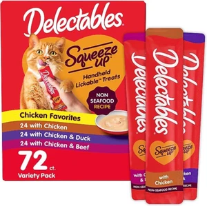 Delectables Squeeze Up Non-Seafood Variety Pack Lickable Cat Treats,  case of 72 - Picture 1 of 8