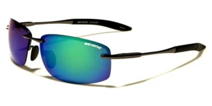 NEW RIMLESS POLARIZED SUNGLASSES MENS LADIES DESIGNER SPORTS WRAP MIRRORED METAL - Picture 1 of 9