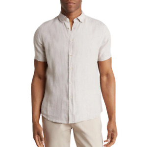 Report Collection Beige Linen Short Sleeve Button Down Shirt Men's Medium