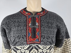 READ DESC - Skjaeveland Mens 100% Wool Nordic Gray Cream Pullover Sweater Sz XL - Picture 1 of 5