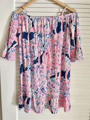 Lilly Pulitzer Mini Girls Jaci Cold Shoulder Dress large 12-14 Pink Flamingo-EUC - Image 1 of 4