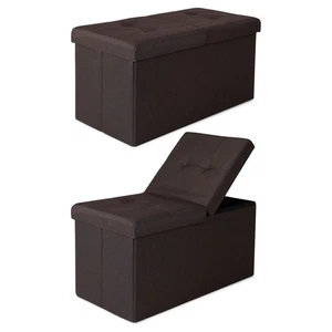 dibea faltbarer Sitzhocker mit Klappdeckel 76x38x38 cm Box Leinen braun - Bild 1 von 7