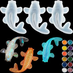3Pcs Silicone Koi Fish Resin Molds Goldfish DIY Pendant Fish Fondant Epoxy Molds - Picture 1 of 7