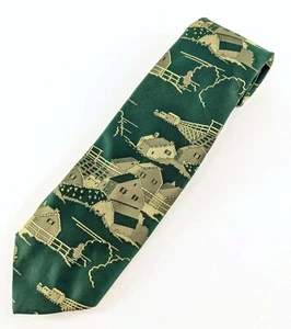 Vintage Sears Men's Store Green Farm Life Tie Polyester 4" W 56" L Barn Farming - Picture 1 of 4