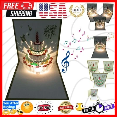 3D всплывающие открытки на день рождения, согревающий светодиодный свет торт на день рождения музыка с днем рождения... - Изображение 1 из 4