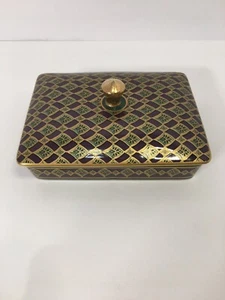 Vintage Nieman Marcus Porzellan Kartenetui Gold, Royal Plum und Waldgrün. - Bild 1 von 9
