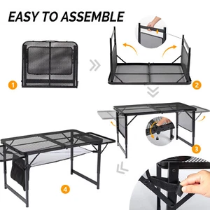 4.7 ft Portable Folding Grill Table, Picnic Table Adjustable Height & Mesh Bag - Picture 1 of 4