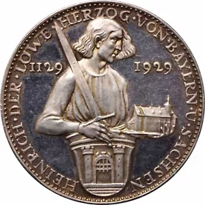 Weimar Republic silver medal 1929, UNC, "Heinrich the Lion" Karl Goetz - Picture 1 of 2