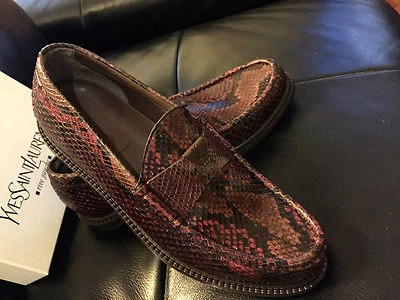 con caja YSL SAINT LAURENT MOCASINES DE LUJO PITÓN COÑAC MITALY TALLAS 40 G1N Foto 1 de 4