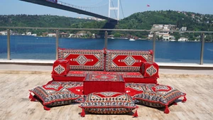 Red Arabic Floor Sofa, Traditional Floor Couch Set, Sectional Sofas, Arabic Sofa - Picture 1 of 10