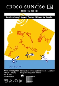 Duschvorhang 180 x 200 Textil Design Krokodil Design Weiß Gelb Blau Edelstahlöse - Bild 1 von 4