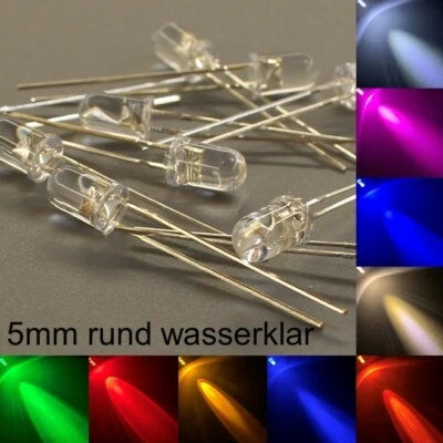  5mm LEDs rund wasserklar alle Farben inkl. Widerstände Leuchtdioden LED 5 mm - Bild 1 von 3