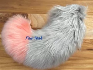Fursuit Tail in Silver Gray & Peach Handmade Furry Custom Cosplay - READY 2 SHIP - Picture 1 of 1