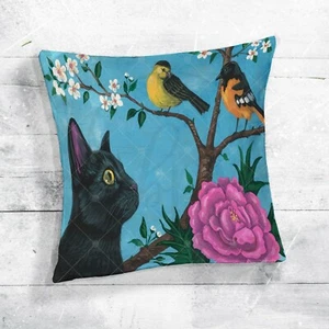 NUEVO-15 pulgadas ALMOHADA BIENVENIDA ESPALDA RYTA Lino w / insertar Primavera Pascua ART Gato Negro - Imagen 1 de 1