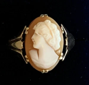 Art Deco 9KT Gold Kamee Muschel Ring gestempelt - Bild 1 von 10