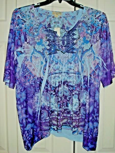 Ladies Petite Floral Top Size XLP Blue Combo Live & Let Live New - Picture 1 of 2