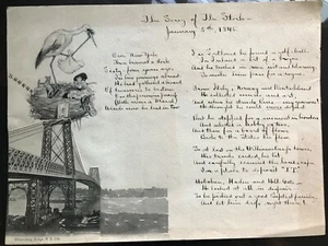 RARE, Jonas Lie Mixed Media, Pen & Ink, Watercolor & Stork Poem - Signed - Picture 1 of 12