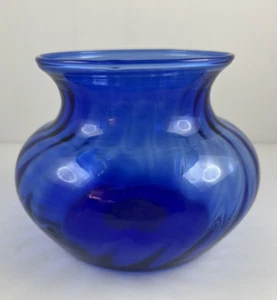 Indiana Glass Cobalt Blue Illusions Swirl Vase Vintage Hand Blown USA #30194 - Picture 1 of 4