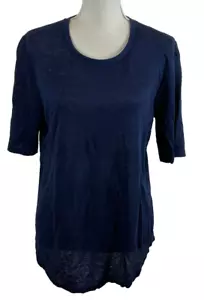 Vince Linen T-Shirt M Navy Blue Short Sleeve - Picture 1 of 11