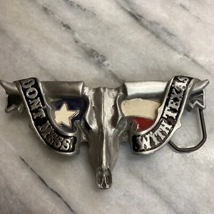 Vintage 90er GÜRTELSCHNALLE "DON'T MESS WITH TEXAS" MASSIV ZINN #4498 LONGHORN - Bild 1 von 7