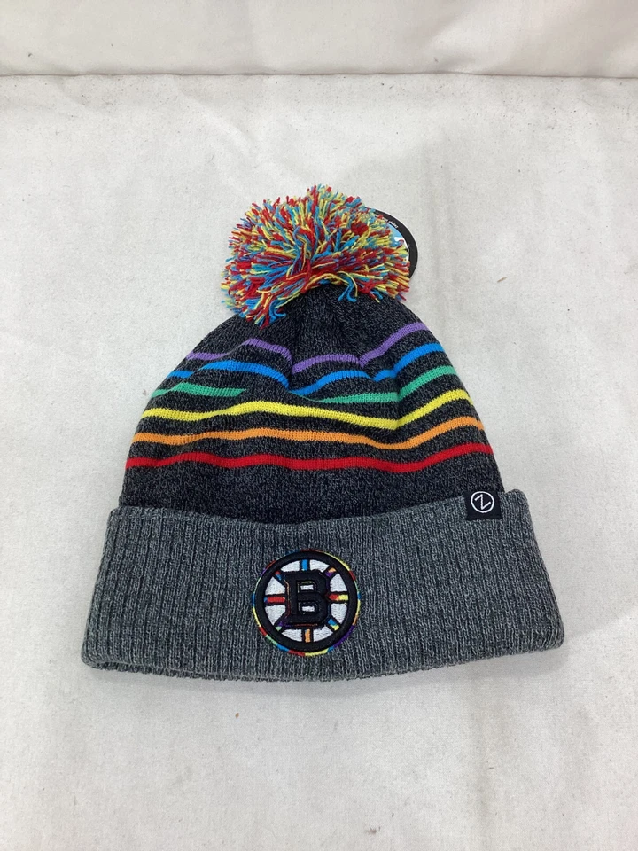 NEW 2024 Zephyr Boston Bruins Knit Hat Beanie Pom Pom LGBTQ Gay Pride Series - Image 1 of 3