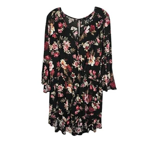 Forever21 Women 3X Dark Green Pink Floral Faux Wrap Romper Bell Sleeve - Picture 1 of 8