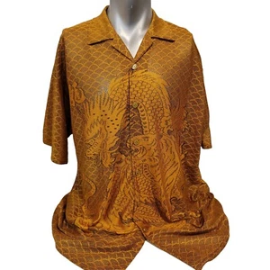 VTG 90s TRUST Club Couture Collect Shirt Shear Mesh Chinese Dragon Lion GOLD - Picture 1 of 21