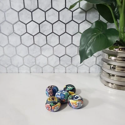 Juego de 5 cuentas grandes coloridas de arcilla polimérica Fimo hechas a mano florales paloma luna Foto 1 de 4