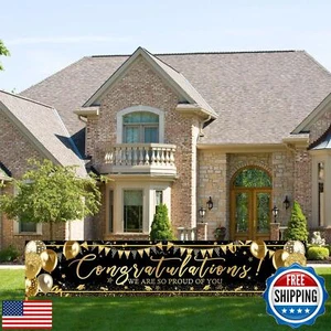Avezano Graduation Decoration Banner Black and Gold Graduation 2025 Banner Si - Picture 1 of 5