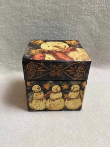 Lang Bob's Boxes - Small Decorative Box with Primitive Snowmen -'Believe in Bob' - Picture 1 of 7