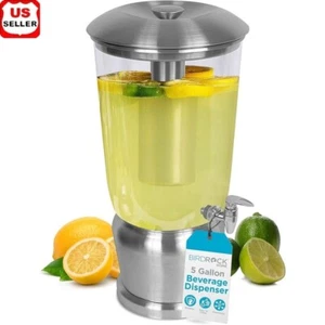 5 Gal Stainless Steel Beverage Dispenser W/ Ice Chamber Spigot Parties Silver US - Picture 1 of 6