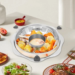 Platos y divisor de fondue de acero inoxidable Yin Yang de dos rejillas para rozar olla caliente - Imagen 1 de 19