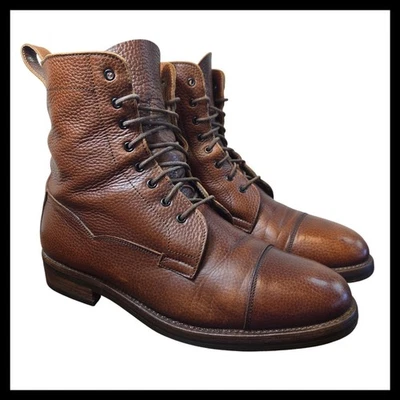RARE VINTAGE Ralph Lauren Pebbled Leather Cap Toe BOOTS Womens 10B Brown LACE-UP - Image 1 of 4