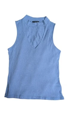 Camiseta sin mangas Timing para mujer sin mangas acanalada cuello falso recorte azul talla L Foto 1 de 4